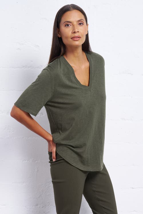 Franne Golde Slub Jersey V-neck Elbow Sleeve Tee