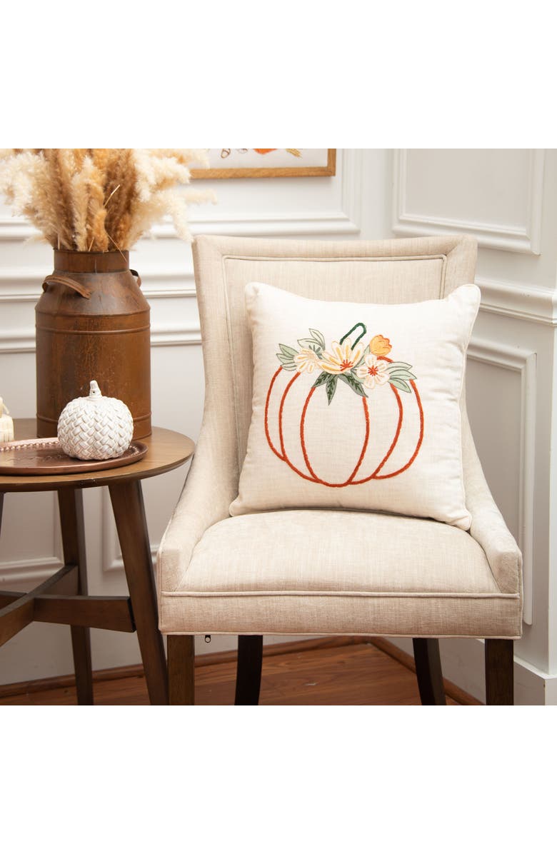 C&F Home Autumn Fields Pumpkin Outline Cotton Blend Thanksgiving Accent Throw Pillow 18" x 18", Alternate, color, Off-White