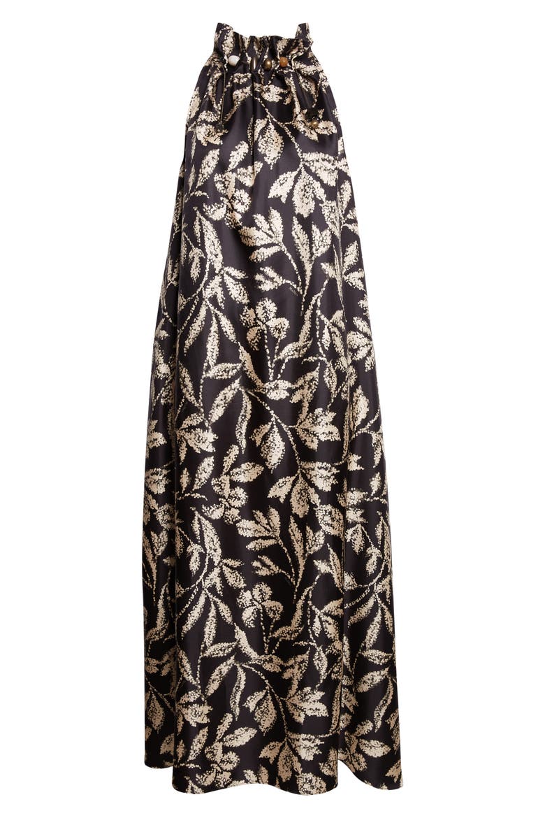 Print Silk Twill Maxi Dress, Alternate, color, BLACK