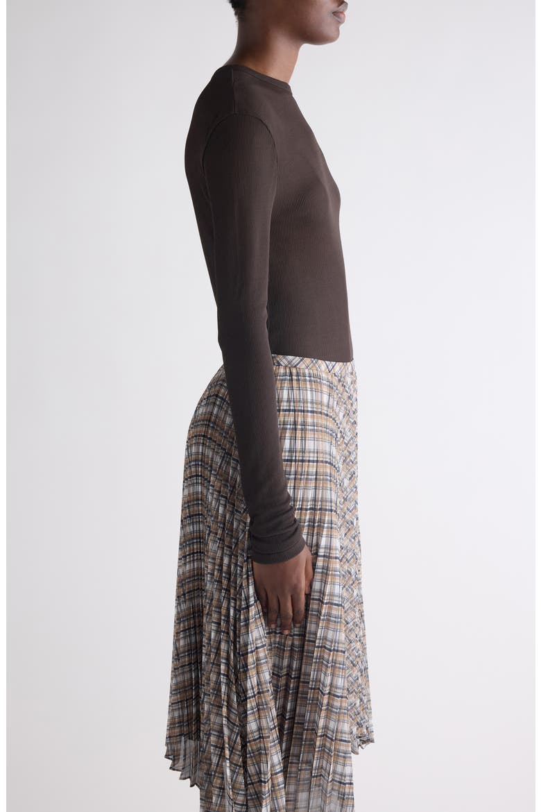 Semisheer Long Sleeve Rib T-Shirt, Alternate, color, DARK BROWN