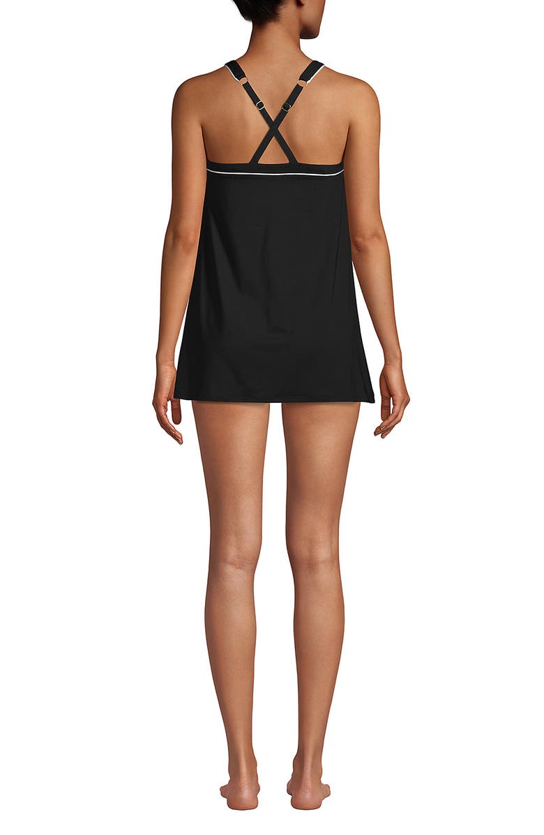 Lands' End Mastectomy Chlorine Resistant High Neck Swim Dress One Piece Swimsuit Adjustable Straps, Alternate, color, Black/White