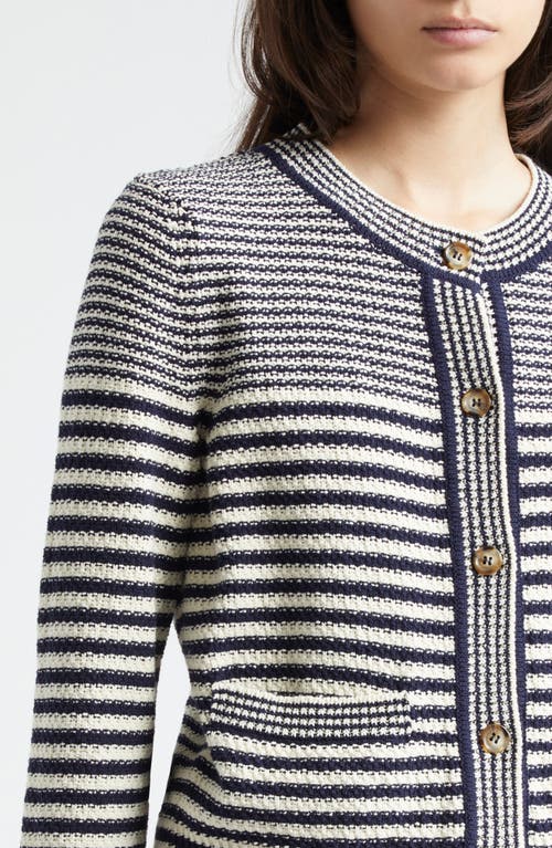 Frame Femme Mariner Striped Cotton-blend Sweater In Navy Multi