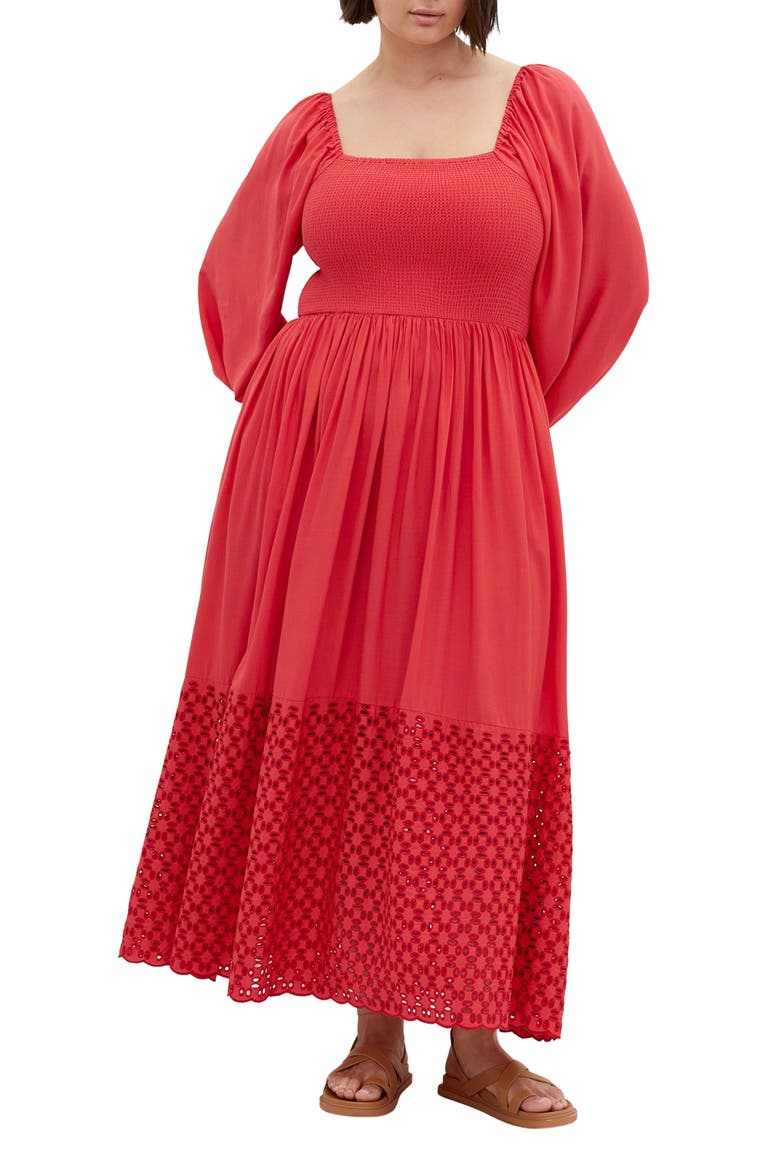 Kaya Smocked Long Sleeve Maxi Dress, Main, color, CRIMSON