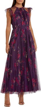 Mac Duggal Floral Flutter Sleeve Midi Dress