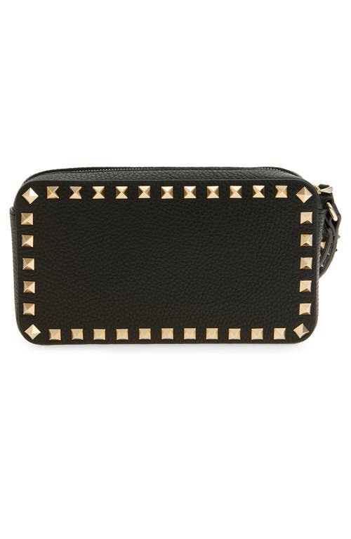 Valentino Garavani Rockstud Pouchette Leather Wristlet In Black
