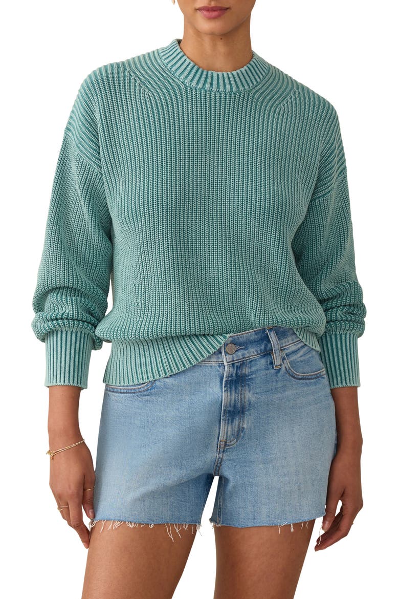 Sunwashed Organic Cotton Fisherman Sweater, Main, color, DEEP JUNGLE