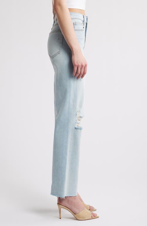 Hidden Jeans Distressed High Waist Raw Hem Wide Leg Jeans In Light Wash