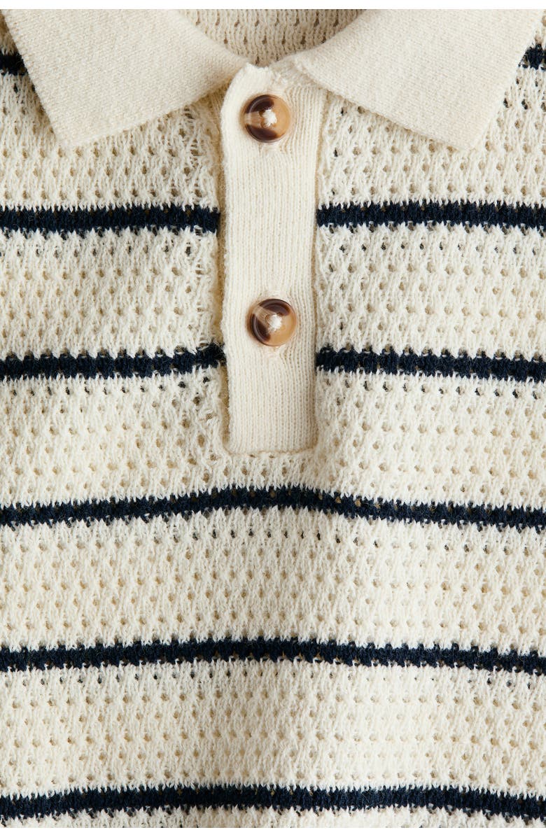 H&M Pointelle-knit polo shirt, Alternate, color, Cream/Blue Striped