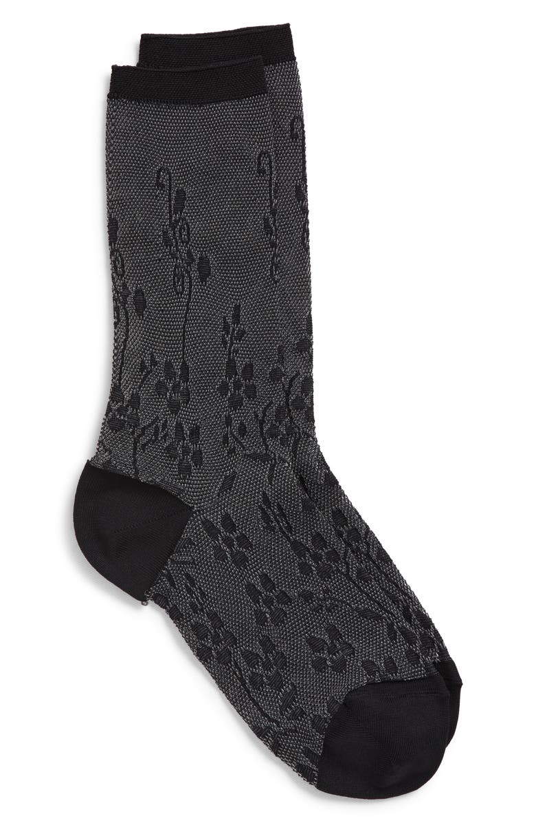 Nordstrom Floral Fishnet Crew Socks, Alternate, color, Black