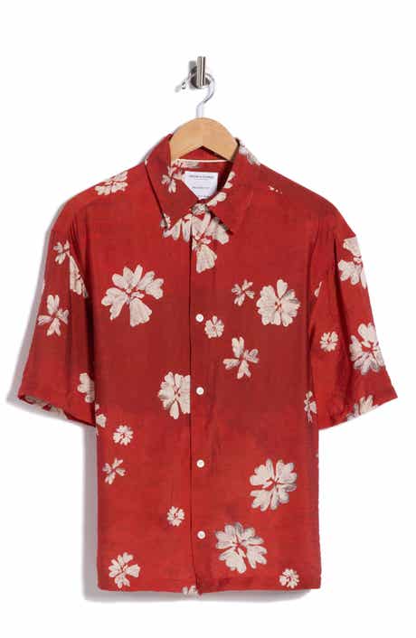DENIM AND FLOWER Relaxed Fit Floral Short Sleeve Button-Up Shirt