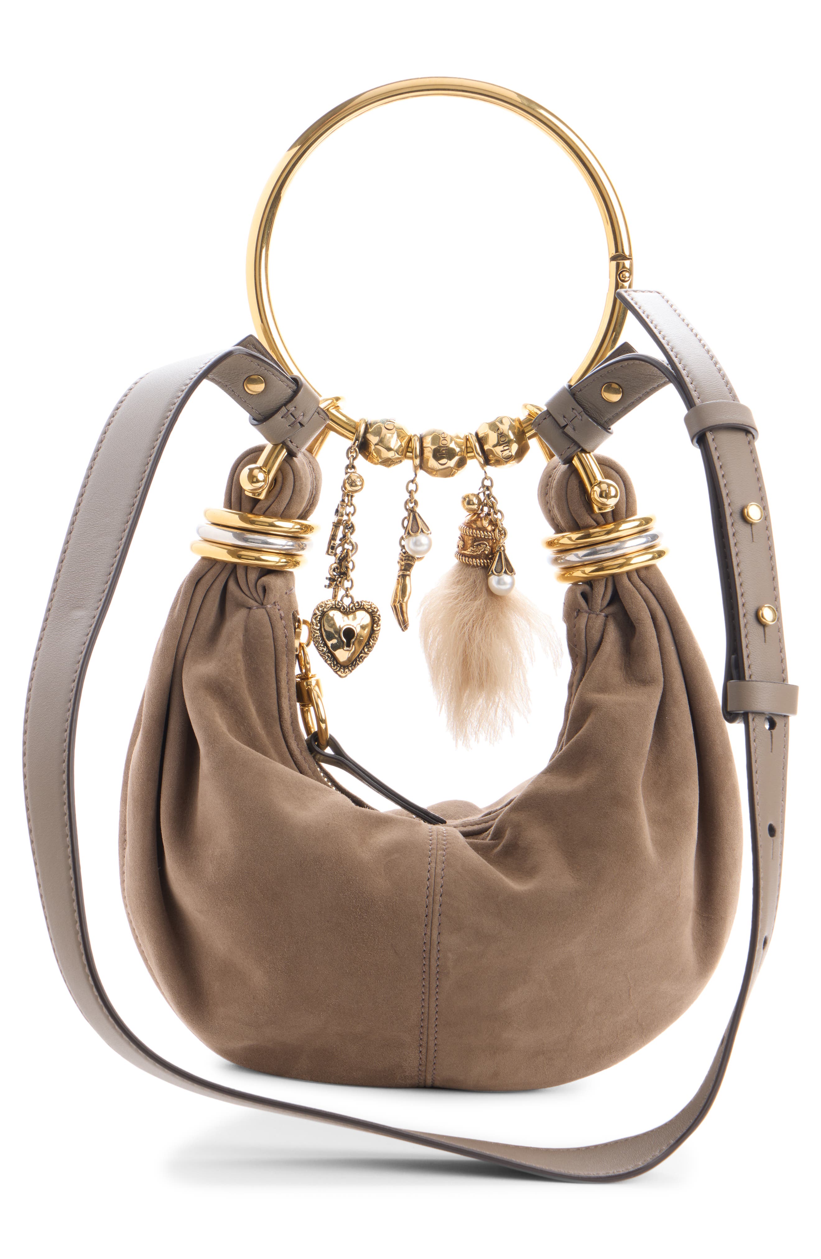 Chloé Mini Bracelet Suede Hobo Bag, Alternate, color, Flannel Grey