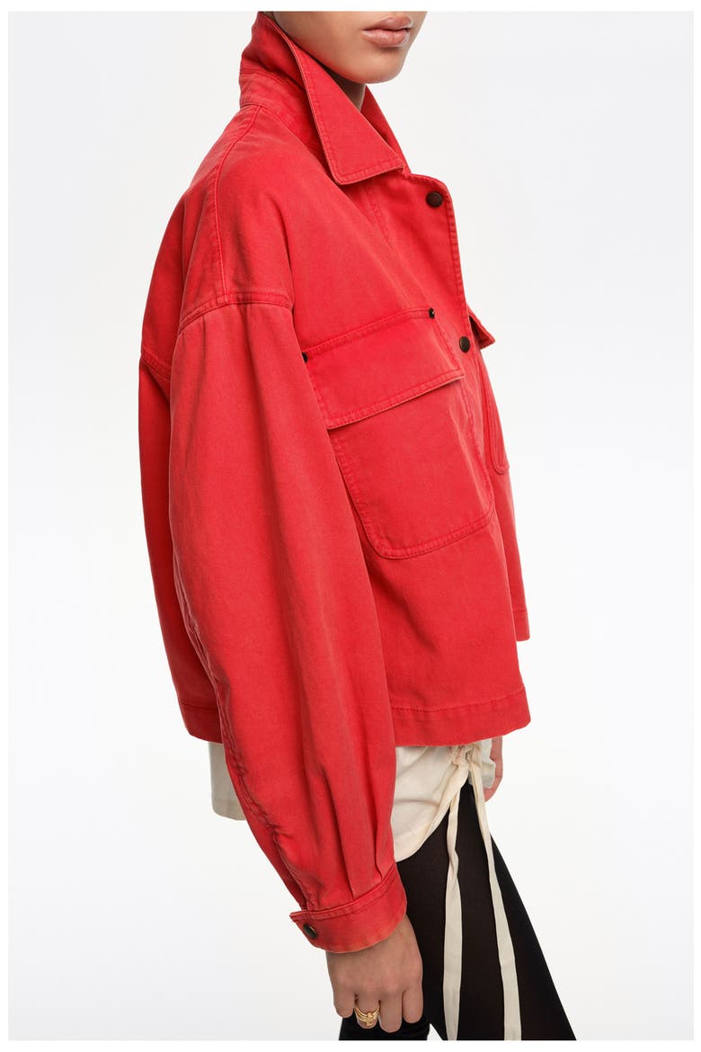 Short Faded Cotton Jacket, Alternate, color, RED