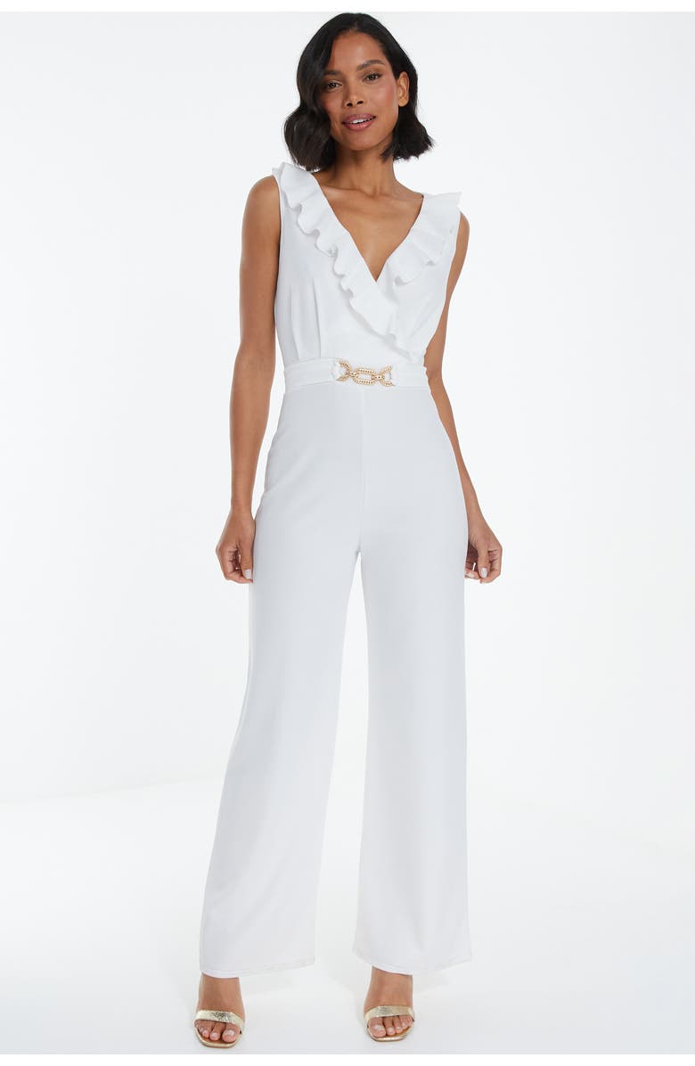 QUIZ Buckle Frill Detail Palazzo Jumpsuit, Alternate, color, Black