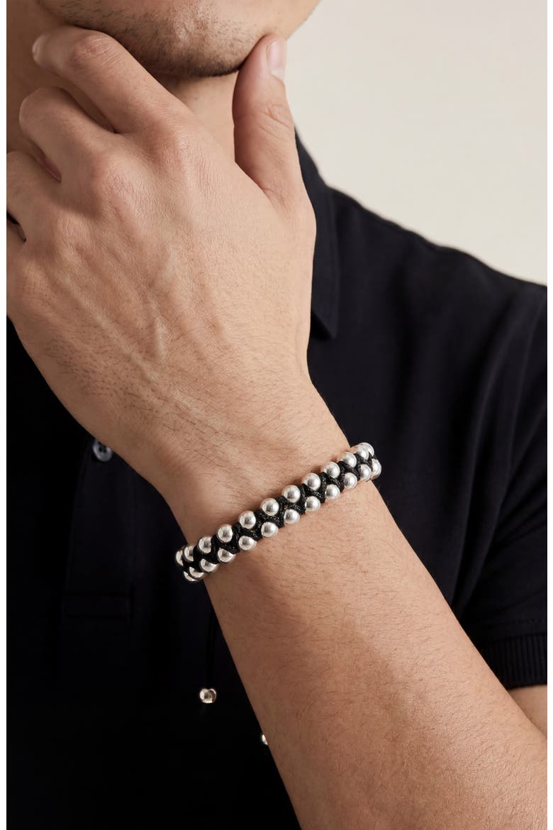 Men's Double Row Beaded Bracelet, Alternate, color, BLACK