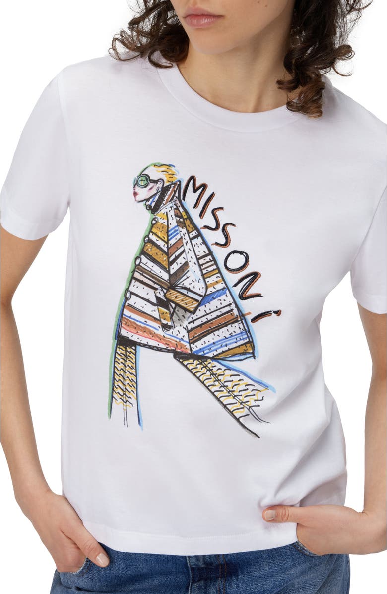 Missoni Short Sleeve T-shirt With Print And Logo, Alternate, color, White