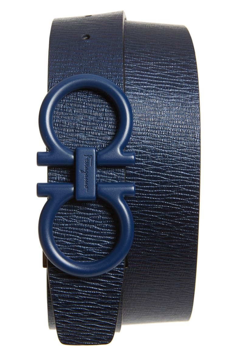 Salvatore Ferragamo Leather Belt, Main, color, NAVY