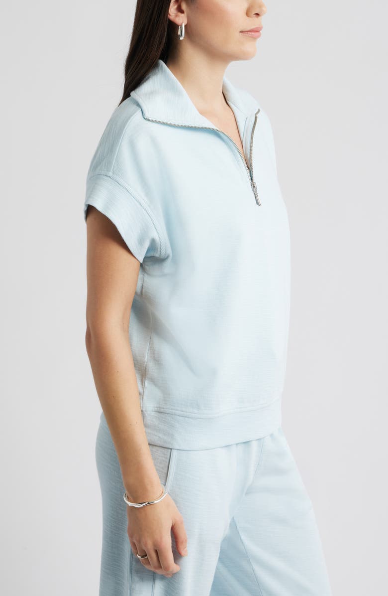 Caslon<sup>®</sup> Short Sleeve Quarter Zip Sweatshirt, Alternate, color, Blue Delicate