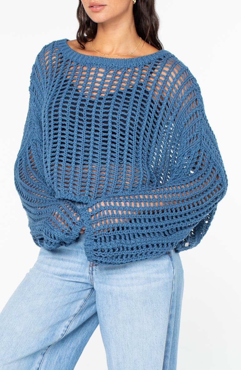 Roxy Lost At Sea Open Stitch Crop Sweater, Alternate, color, Captain Blue