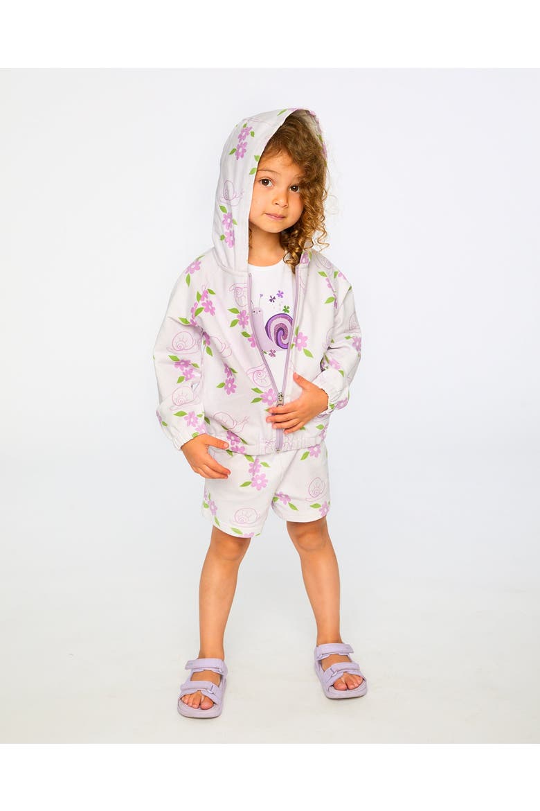 French Terry Snails Print Hooded Cardigan, Alternate, color, Lilac Snails Print