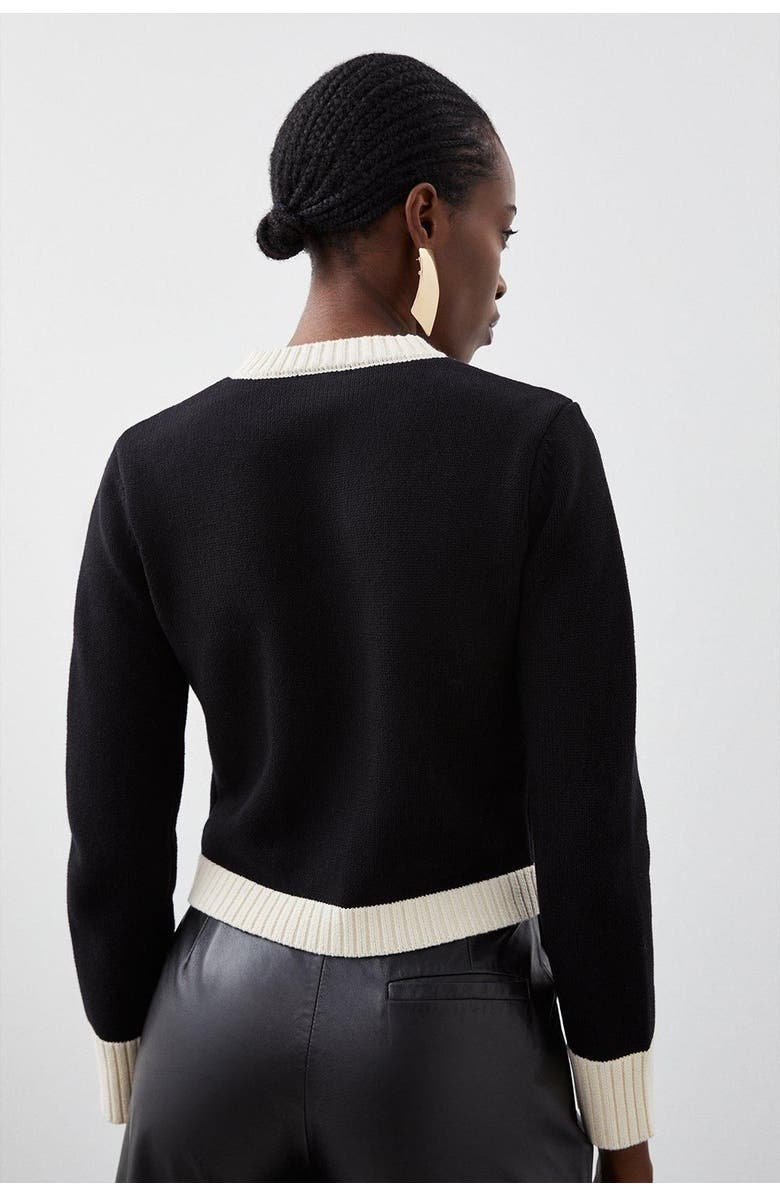 Karen Millen Cotton Cropped Knit Boxy Cardigan, Alternate, color, Mono