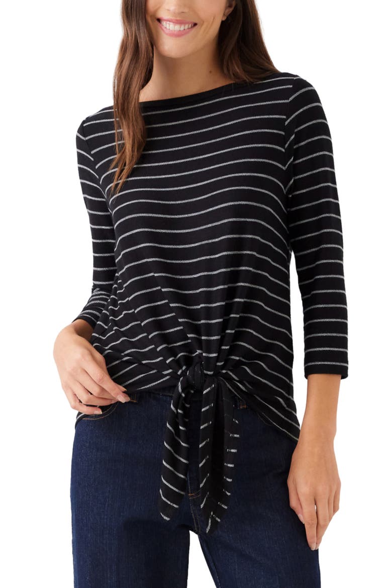 Striped Boatneck Top with Front Tie, Main, color, STRIPE