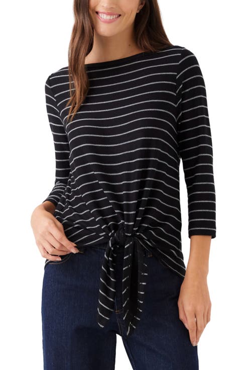 Striped Boatneck Top with Front Tie