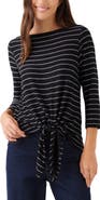 Karen Kane Striped Boatneck Top with Front Tie