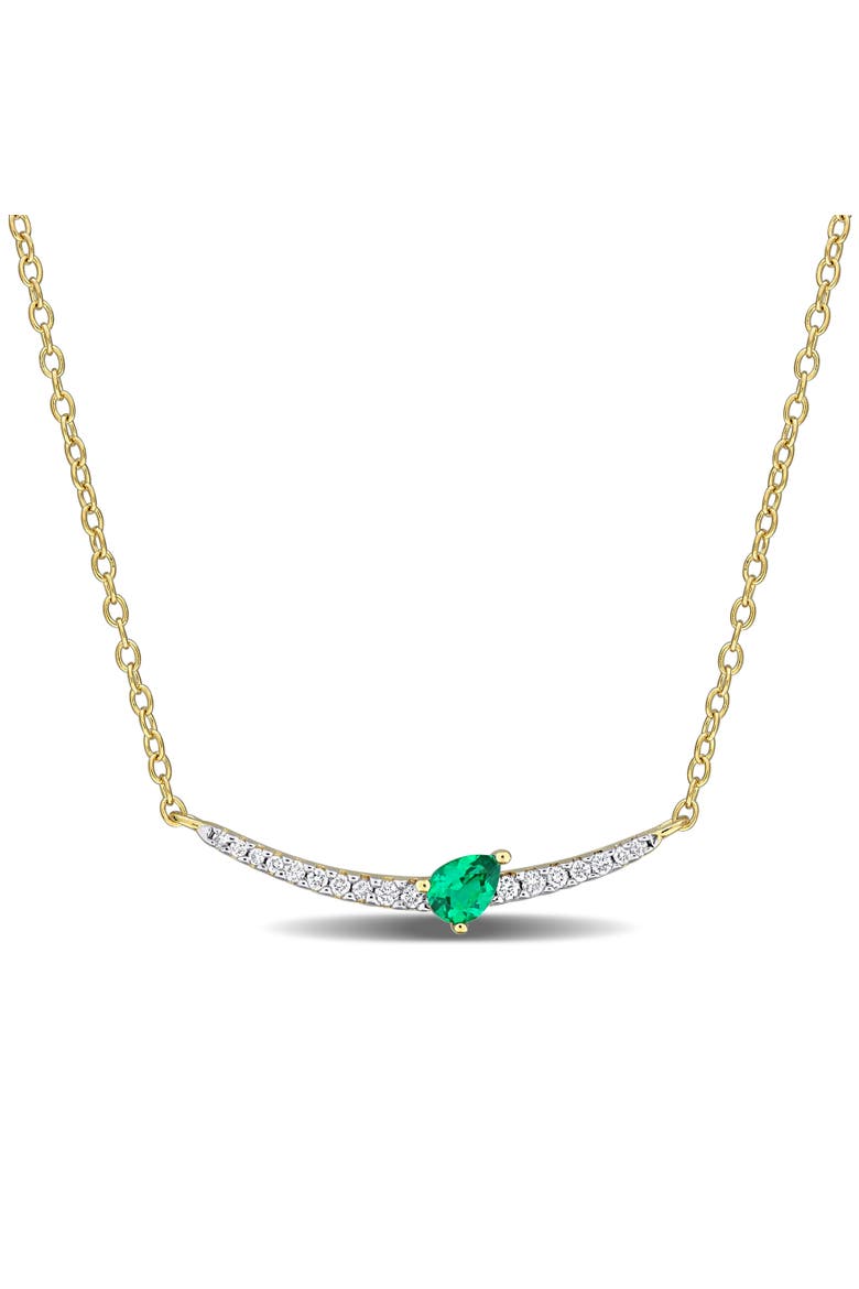 Created Emerald & Diamond Curved Bar Necklace, Main, color, Created Emerald