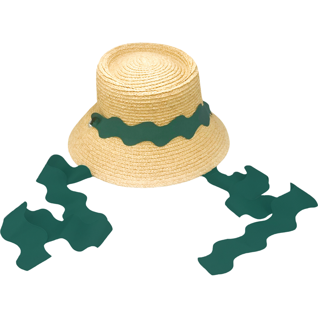 Bits & Bows Straw Scalloped Ribbon Harbor Hat In Green
