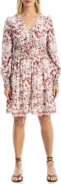 MAX STUDIO Long Sleeve Smocked Georgette Minidress