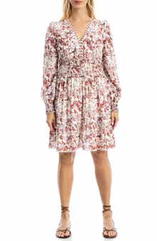 MAX STUDIO Long Sleeve Smocked Georgette Minidress