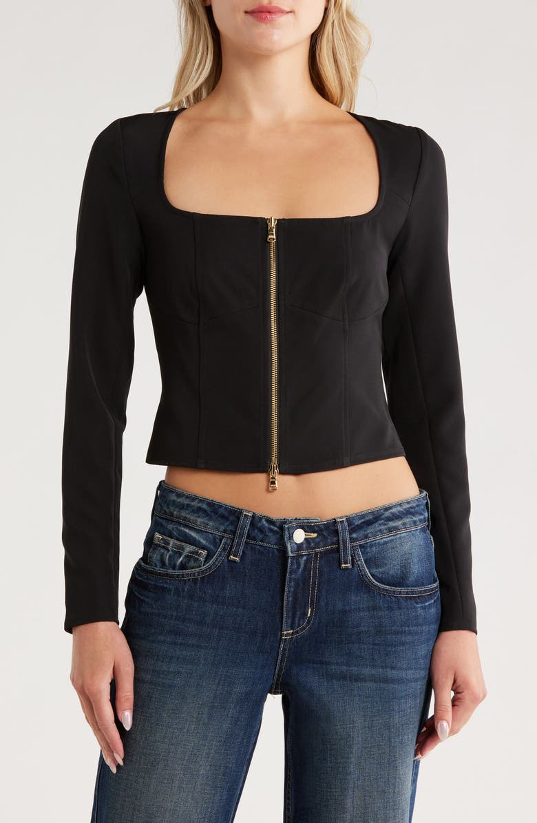 L'AGENCE Ainslee Long Sleeve Crop Top, Main, color, Black
