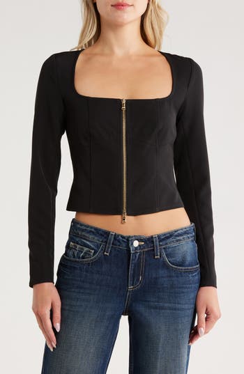 L Agence Ainslee Zip-front Top In Black