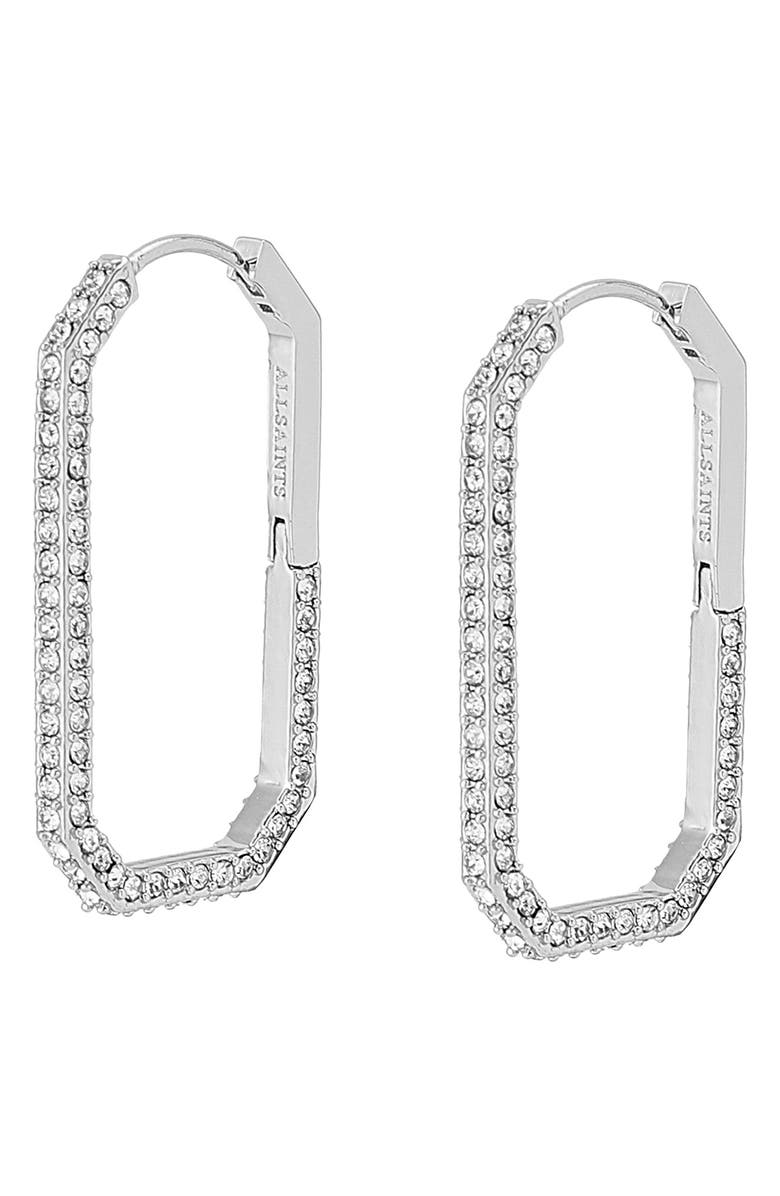 AllSaints Hattie Crystal Geometric Hoop Earrings, Alternate, color, Rhodium