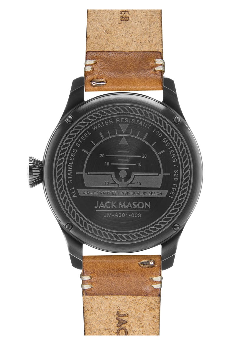 Aviation Leather Strap Watch, 45mm, Alternate, color, BROWN/ BLACK