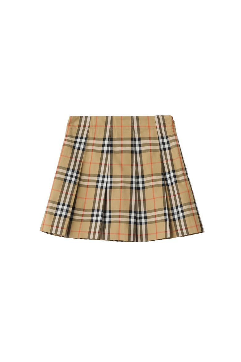 Pleated Check Cotton Twill Skirt, Main, color, Sand beige