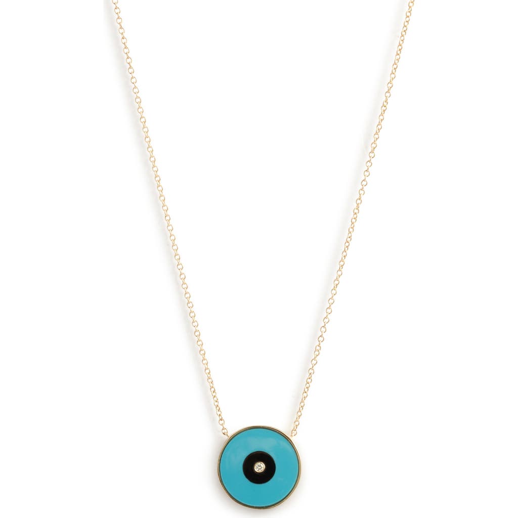 Jennifer Zeuner Dina Round Diamond & Stone Pendant Necklace in Gold Vermeil /Turquoise