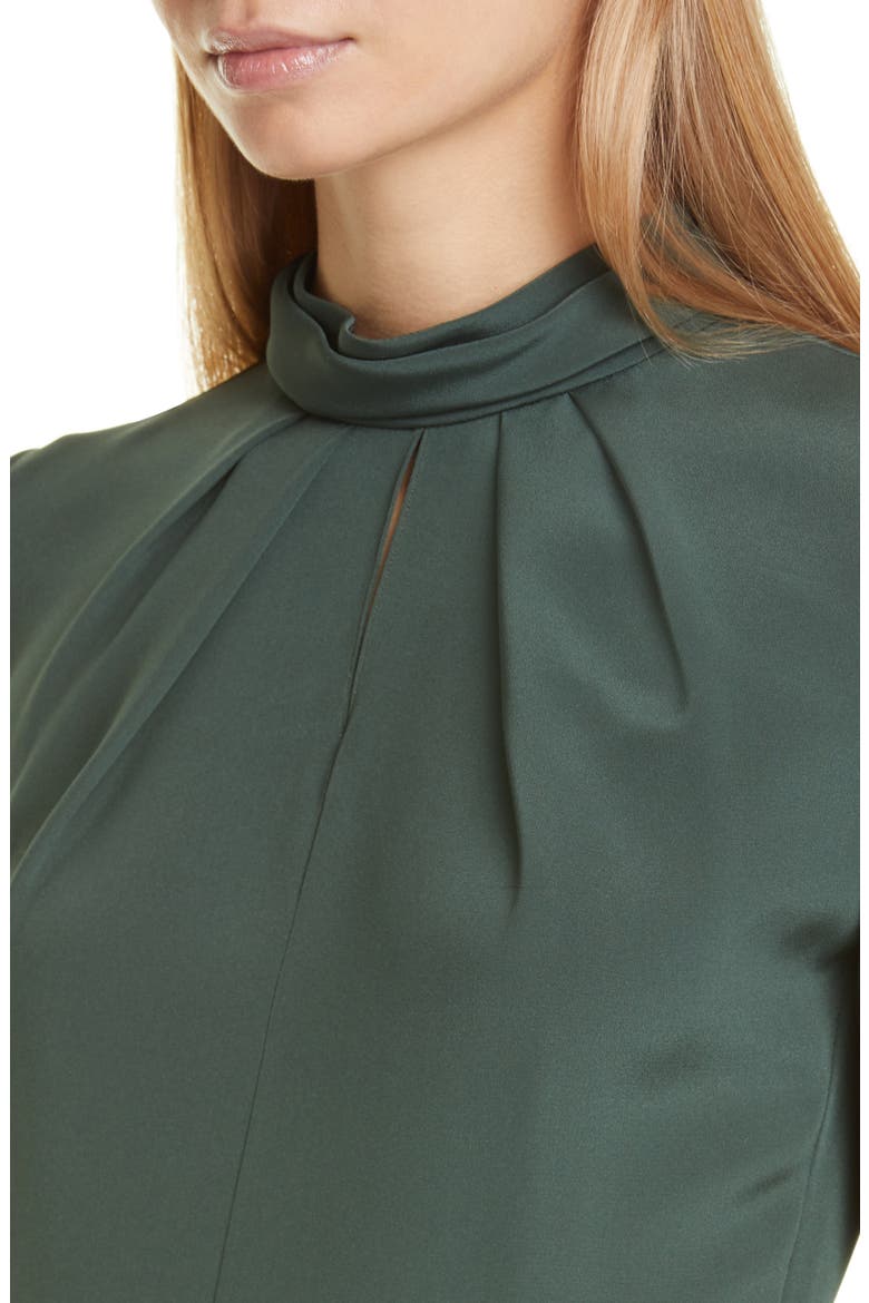 Twist Neck Crepe Midi Dress, Alternate, color, HUNTER GREEN