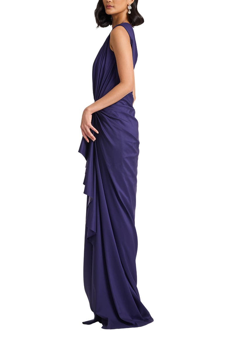 One-Shoulder Side Ruffle Gown, Alternate, color, HORIZON