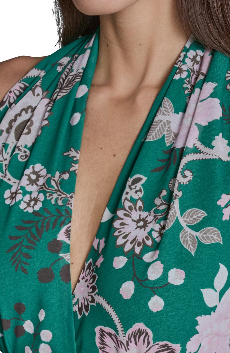 BCBG Floral Tiered Halter Maxi Dress, Alternate, color, Lush Green Multi