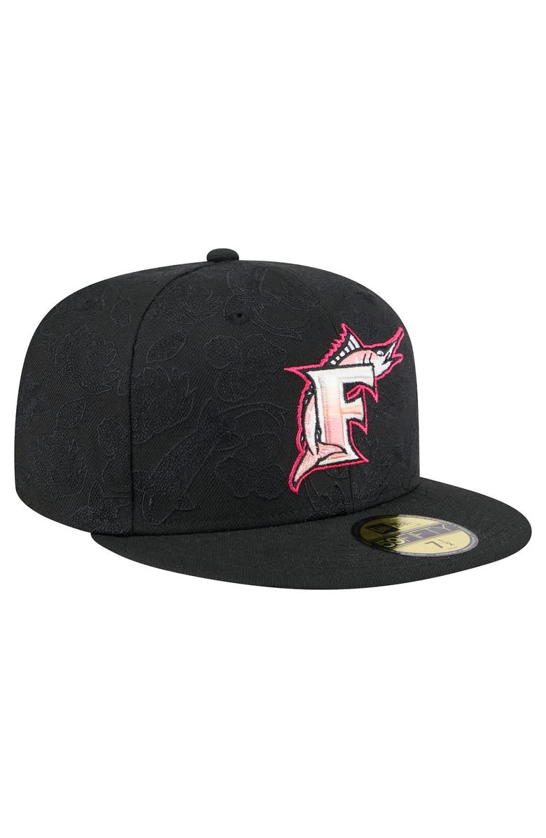 New Era Men's New Era Black Florida Marlins Cooperstown Collection Tonal Koi 59FIFTY Fitted Hat, Alternate, color, 