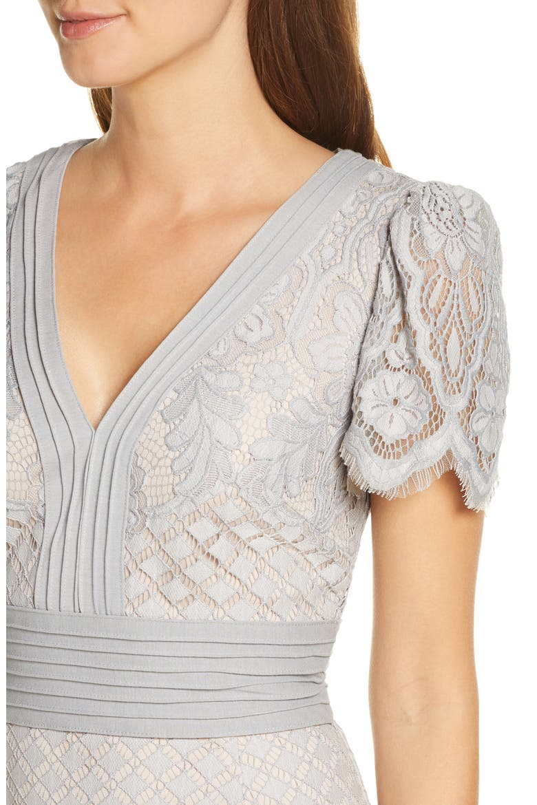 Embroidered Lace Evening Gown, Alternate, color, PEWTER/PETAL
