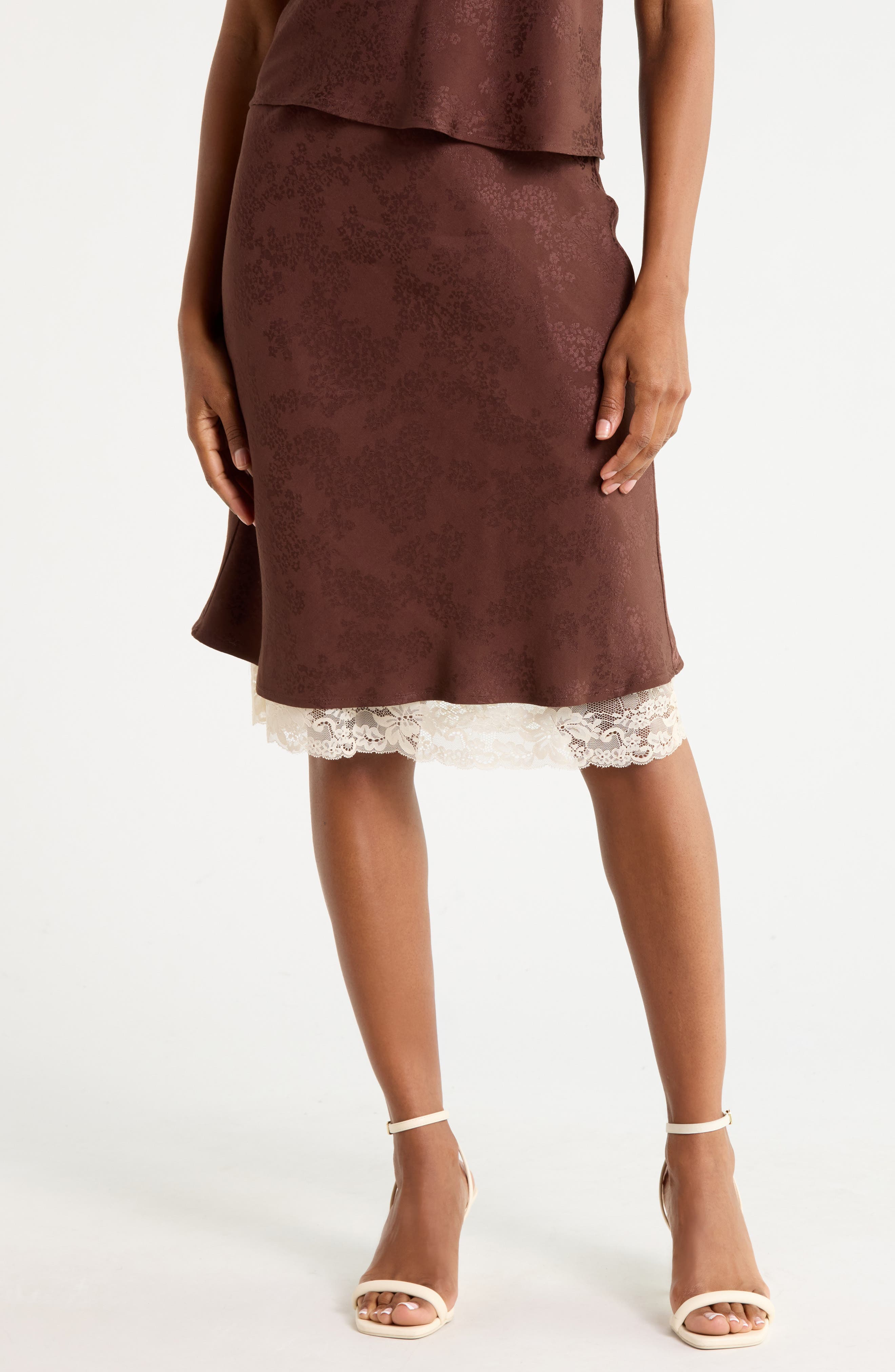 Bias Lace Hem Midi Skirt