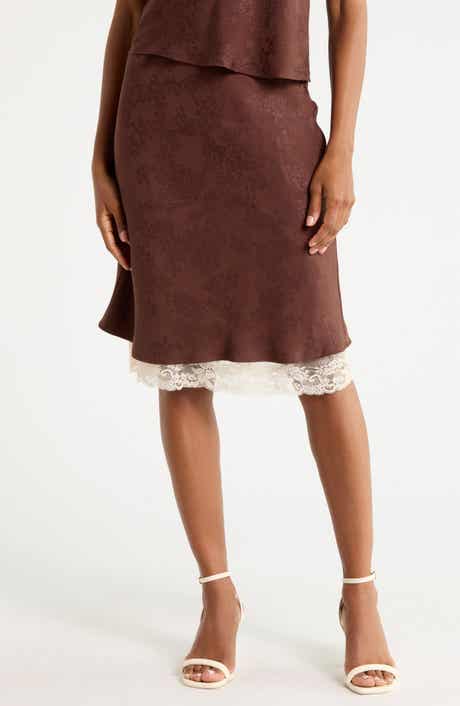 Bias Lace Hem Midi Skirt