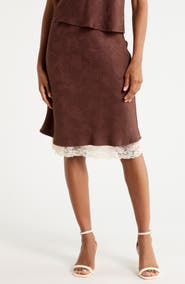 WAYF Bias Lace Hem Midi Skirt