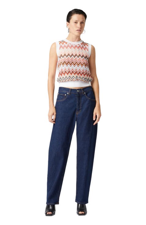 Viscose-blend Crewneck Vest With Chevron Insert