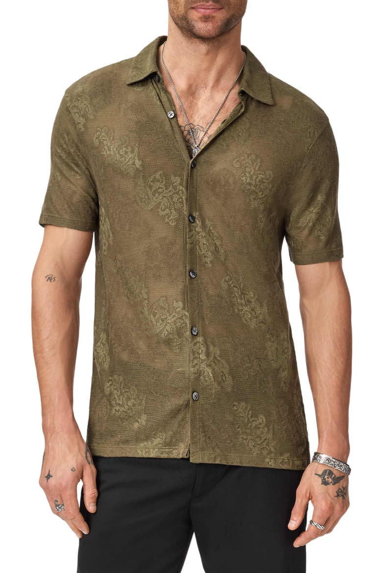 Biaggio Jacquard Mesh Short Sleeve Button-Up Shirt, Alternate, color, EUCALYPTUS