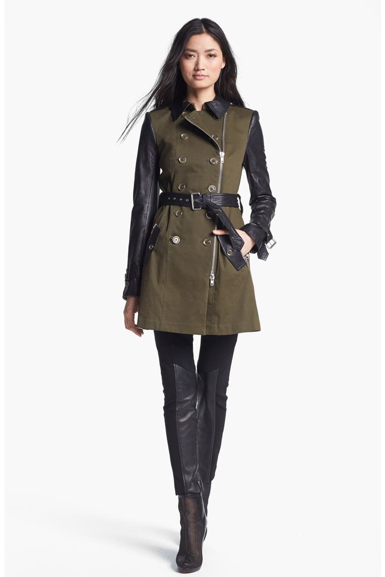 Belted Double Breasted Trench Coat, Alternate, color, MILITARY GREEN/ BLACK