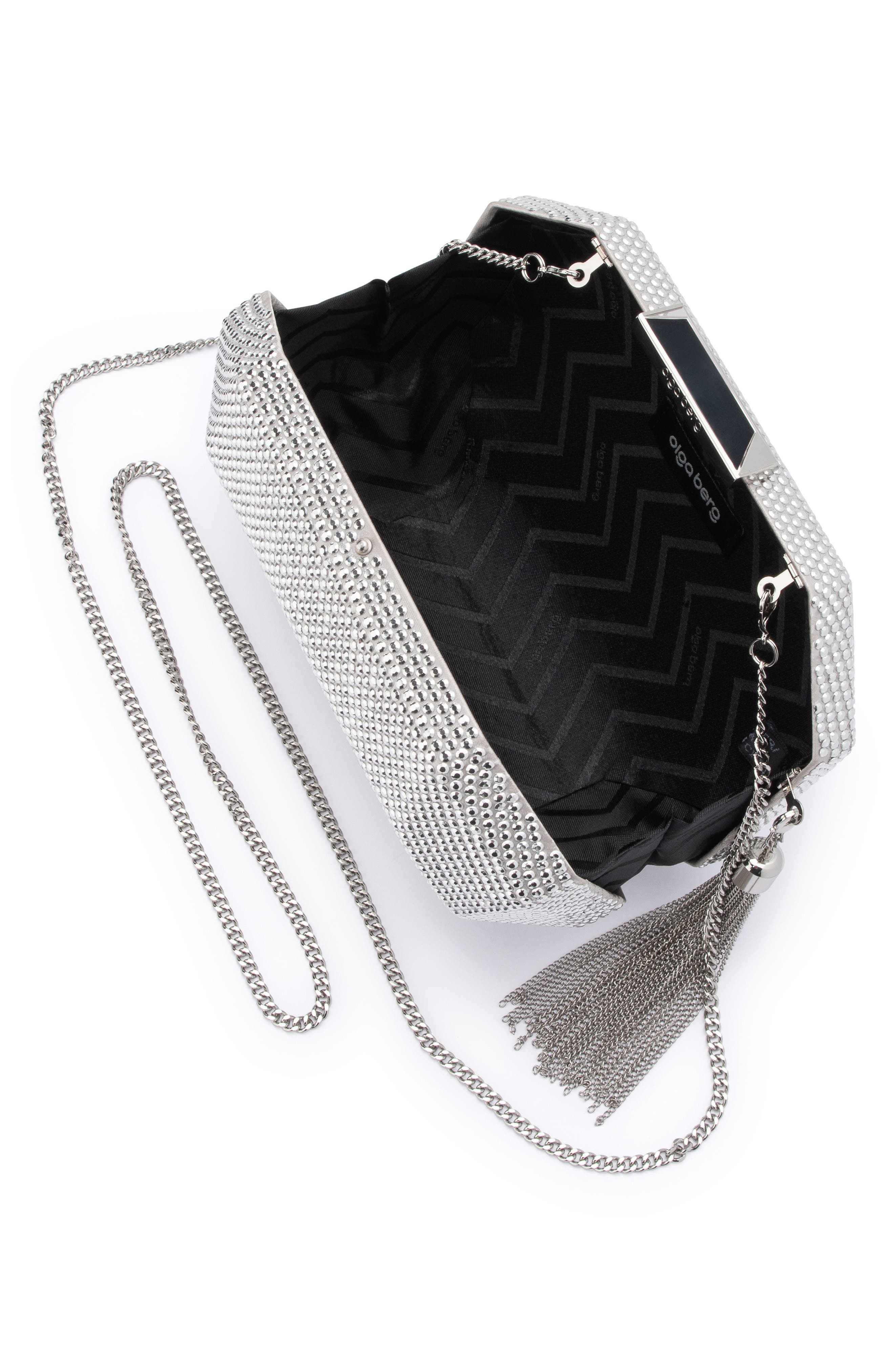 Olga Berg Hotfix Tassel Structured Clutch, Alternate, color, Silver