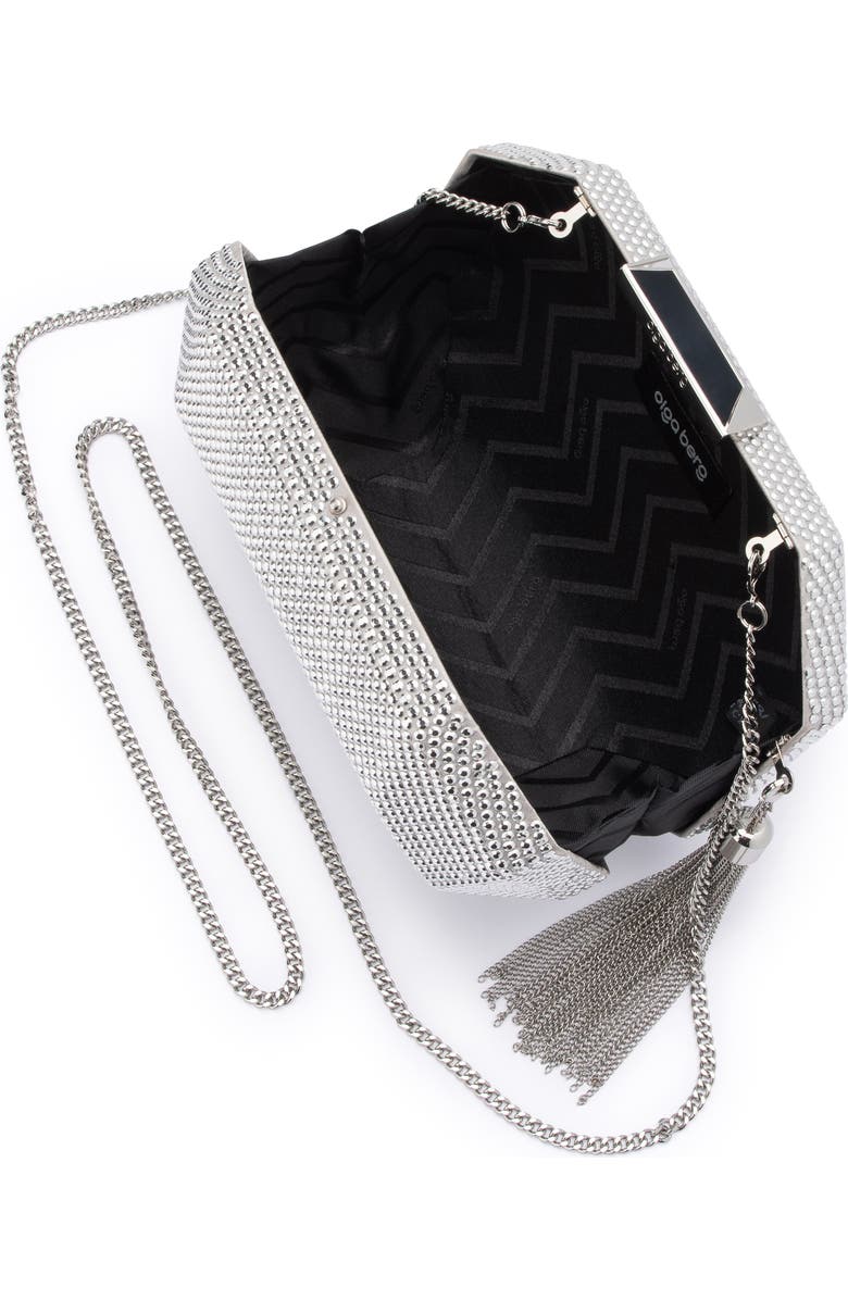 Olga Berg Hotfix Tassel Structured Clutch, Alternate, color, Silver